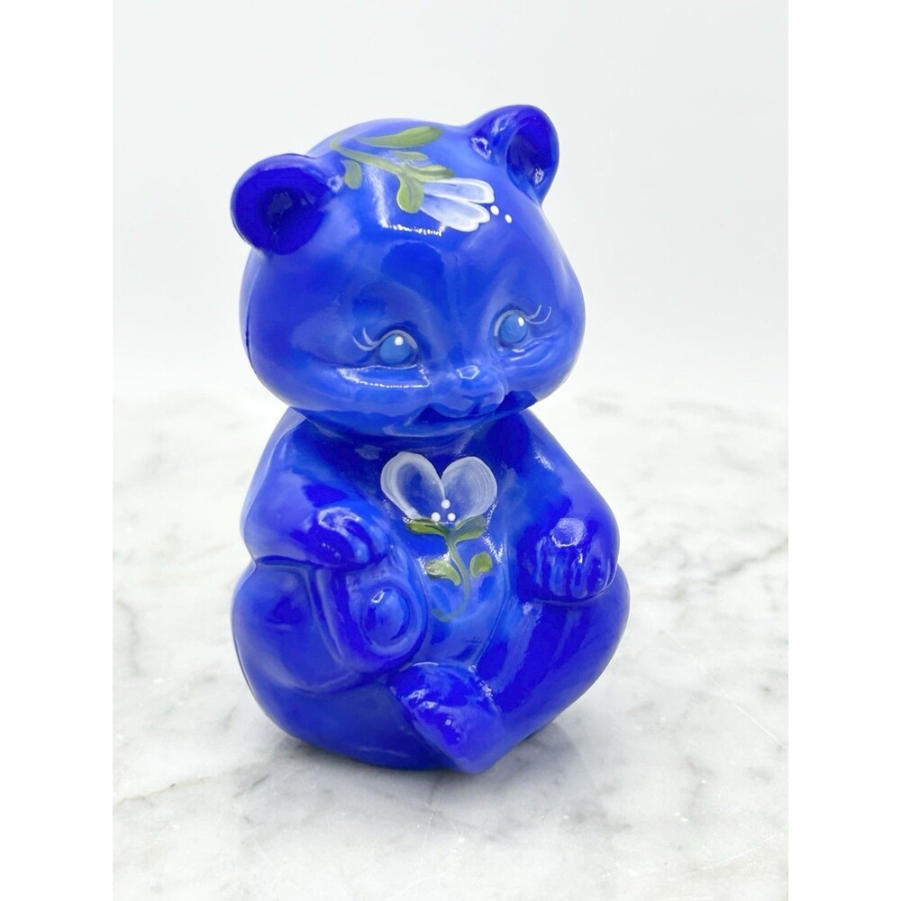 Rare Fenton C5151 Periwinkle Blue Glass Sitting Bear Figurine – Hand-Painted